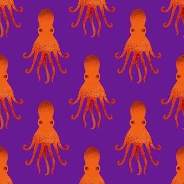 Cephalopod pattern raster seamless illustration design on purple Stock Illustration