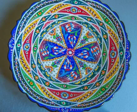Ceramic authentic dish with abstract Arabesque pattern, mandala Stock Photos