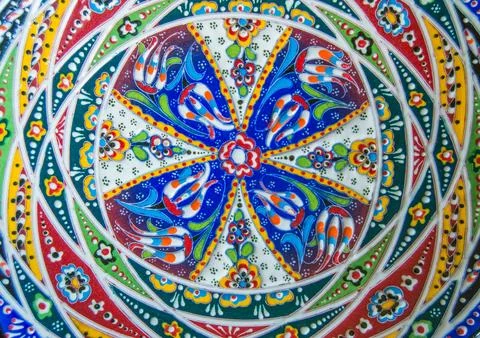Ceramic authentic dish with abstract Arabesque pattern, mandala Stock Photos