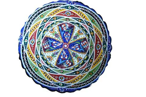 Ceramic authentic dishes with abstract Arabesque pattern, mandala. Isolate... Stock Photos