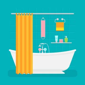 Ceramic bathroom interior. Vector illustration in flat style. Stock Illustration