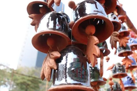 Ceramic bells on a string souvenir Stock Photos