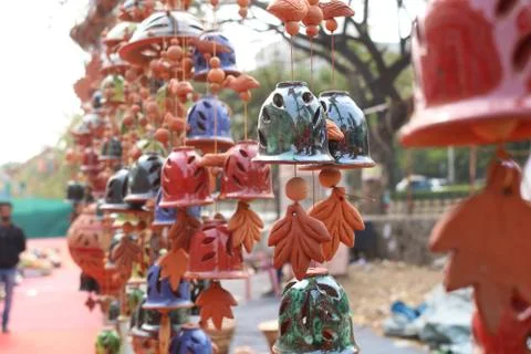 Ceramic bells on a string souvenir Stock Photos