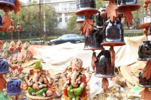 Ceramic bells on a string souvenir Stock Photos