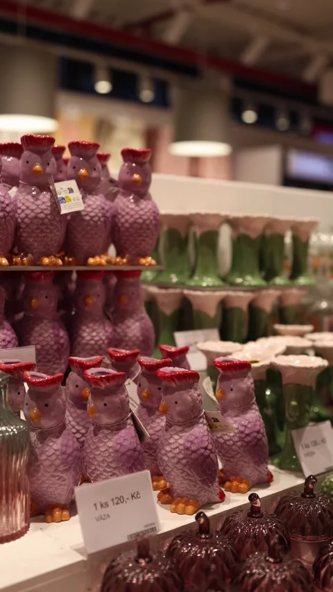 Ceramic bird vases on shelf Stock Footage 331233024