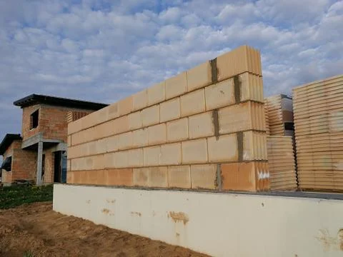 Ceramic block wall in construction site Stock Photos