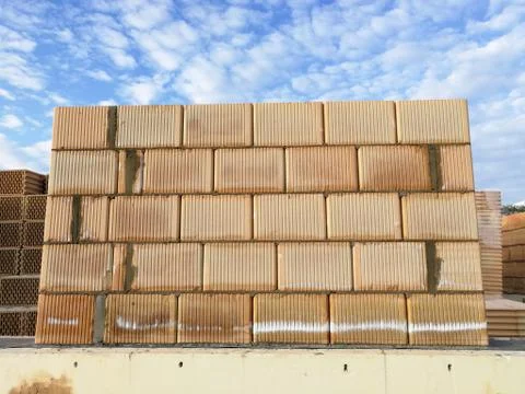 Ceramic block wall in construction site Stock Photos