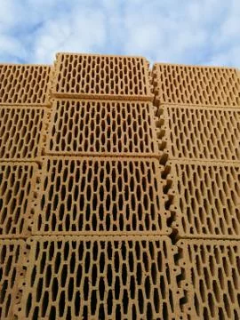 Ceramic blocks stacked in construction site Stock Photos
