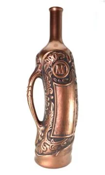 Ceramic bottle for wine with a handle on the left side Foto stock
