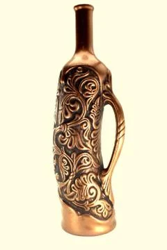 Ceramic bottle for wine with a handle on the right side Stock Photos