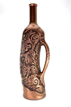 Ceramic bottle for wine with a handle on the right side Stock Photos