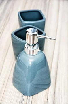 Ceramic bottles set for liquid soap Stock Photos