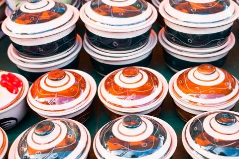 Ceramic bowl with assorted designs. Stock Photos