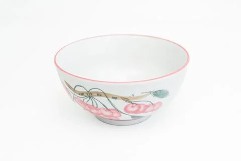 Ceramic Bowl with Cherry Pattern Isolated on White Background Product Photo.. Stock Photos