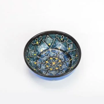 Ceramic bowl with cracked pattern, Blue bowl isolated on white background Stock Photos
