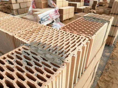Ceramic building block close up in constructions Foto stock
