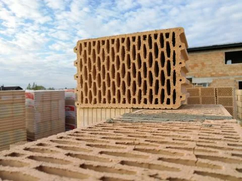Ceramic building block close up in constructions Stock Photos