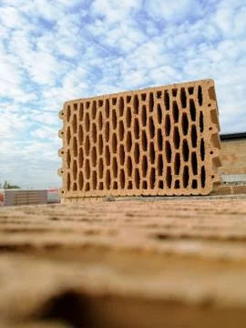 Ceramic building block close up in constructions Foto stock