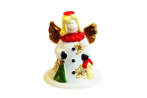 Ceramic candlestick in the form of an angel isolated on white background. Stock Photos