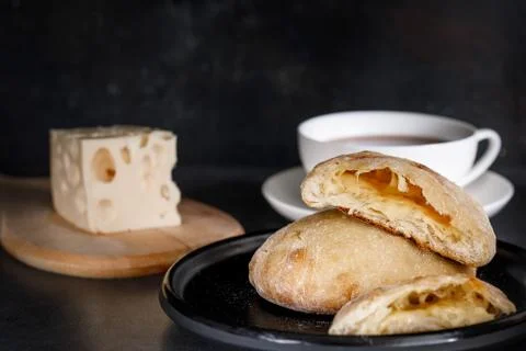 Ceramic cheese cake for breakfast with tea Stock Photos