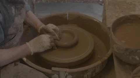 Ceramic clay pottery wheel Stock Footage 159542066