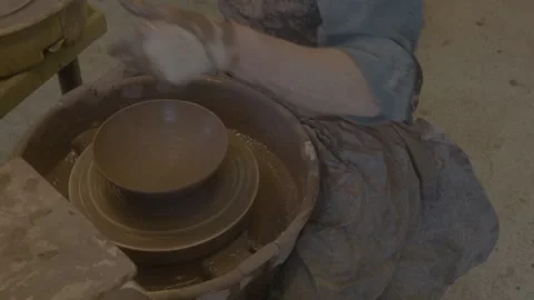 Ceramic clay pottery wheel process Stock Footage 159556727