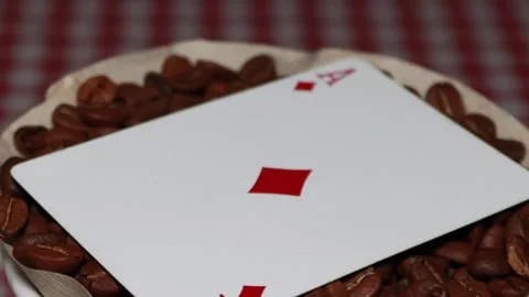 The ceramic coffee brewing the core coffees inside and the playing cards Stock Footage 253815945