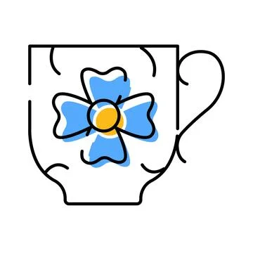 Ceramic coffee cup with blue floral design Stock Illustration
