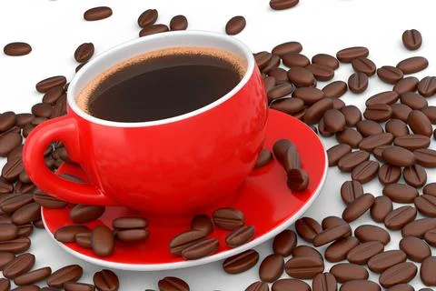 Ceramic coffee cup with coffee beans for americano, espresso, latte on white Illustrazione stock