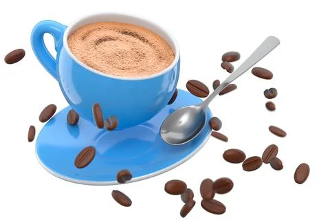 Ceramic coffee cup with coffee beans for americano, espresso, latte on white 스톡 일러스트