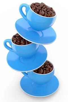 Ceramic coffee cup with coffee beans for americano, espresso, latte on white Illustrazione stock