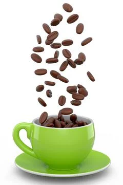 Ceramic coffee cup with coffee beans for americano, espresso, latte on white Illustrazione stock