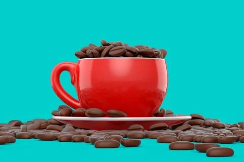 Ceramic coffee cup with coffee beans for americano, espresso, latte on green Illustrazione stock