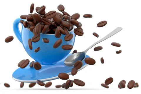 Ceramic coffee cup with coffee beans for americano, espresso, latte on white Illustrazione stock