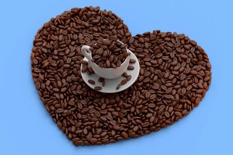 Ceramic coffee cup with coffee beans for americano, espresso, latte on blue Illustrazione stock
