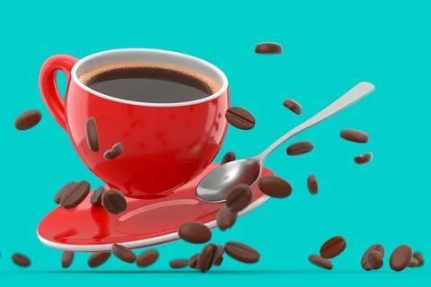 Ceramic coffee cup with coffee beans for americano, espresso, latte on green Illustrazione stock