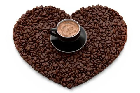 Ceramic coffee cup with coffee beans for americano, espresso, latte on white Illustrazione stock