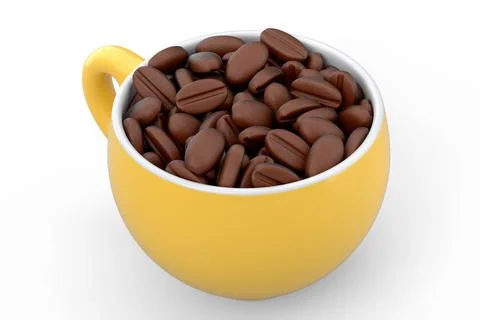 Ceramic coffee cup with coffee beans for americano, espresso, latte on white Illustrazione stock
