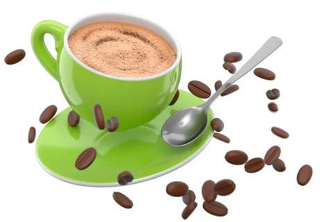Ceramic coffee cup with coffee beans for americano, espresso, latte on white 스톡 일러스트