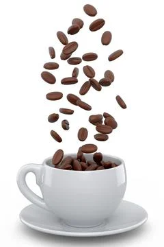 Ceramic coffee cup with coffee beans for americano, espresso, latte on white Illustrazione stock