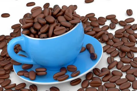 Ceramic coffee cup with coffee beans for americano, espresso, latte on white Illustrazione stock