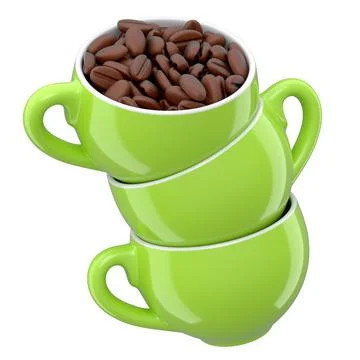 Ceramic coffee cup with coffee beans for americano, espresso, latte on white Illustrazione stock