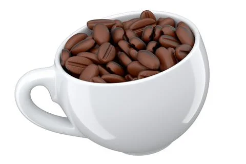 Ceramic coffee cup with coffee beans for americano, espresso, latte on white Illustrazione stock