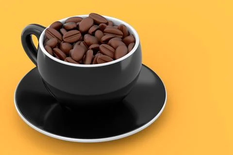 Ceramic coffee cup with coffee beans for americano, espresso, latte on yellow Illustrazione stock