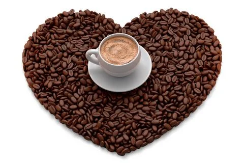 Ceramic coffee cup with coffee beans for americano, espresso, latte on white Illustrazione stock