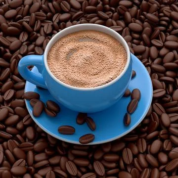 Ceramic coffee cup with coffee beans for americano, espresso, mocha, latte Illustrazione stock