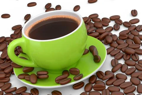 Ceramic coffee cup with coffee beans for americano, espresso, latte on white Illustrazione stock