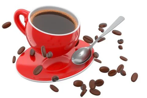 Ceramic coffee cup with coffee beans for americano, espresso, latte on white Illustrazione stock