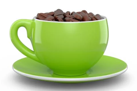 Ceramic coffee cup with coffee beans for americano, espresso, latte on white Illustrazione stock