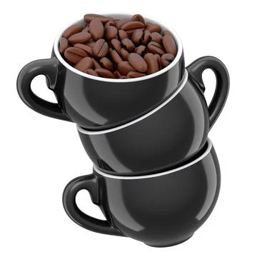 Ceramic coffee cup with coffee beans for americano, espresso, latte on white Illustrazione stock